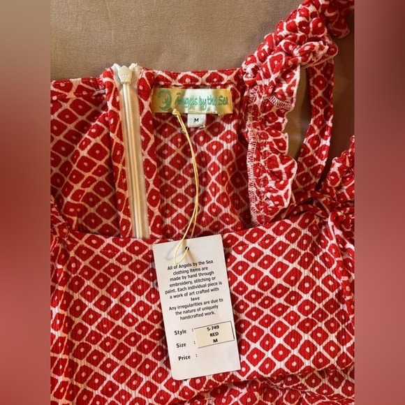 Angels by the Sea Hawaii Red White Diamond Print Ruffle Jumpsuit Womens Medium - Picture 10 of 10